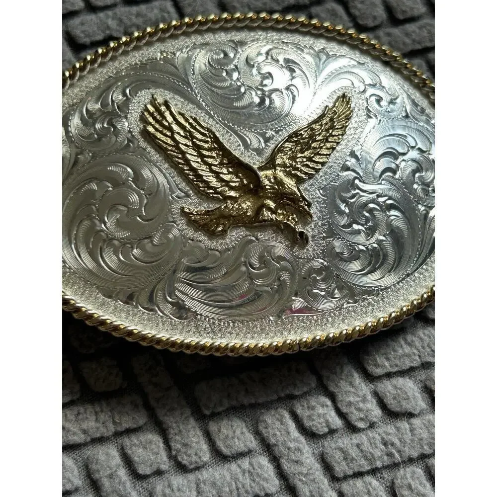 Montana Silversmiths Vintage Flying Eagle Belt Buckle Silver Plate Gold Tone